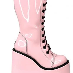 Y.R.U. Dune Lace Up Platform Boots In Pink Black Tea Room Cinema