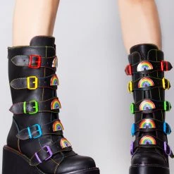 Y.R.U. Dune Rainbow Platform Boots In Black Shoes