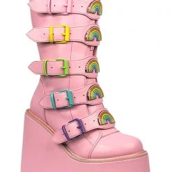 Y.R.U. Dune Rainbow Platform Boots In Pastel Pink