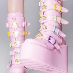 Y.R.U. Dune Rainbow Platform Boots In Pastel Pink