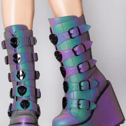 Y.R.U. Shoes Dune Alien Platform Boots In Reflective