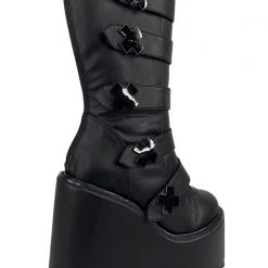 Y.R.U. Tea Room Cinema Dune Strapped X Platform Boots In Blackout