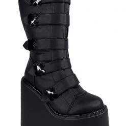 Y.R.U. Tea Room Cinema Dune Strapped X Platform Boots In Blackout