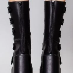 Y.R.U. Tea Room Cinema Dune Strapped X Platform Boots In Blackout