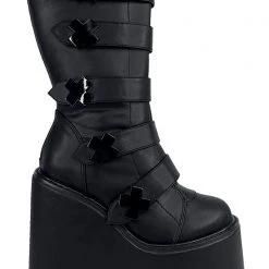 Y.R.U. Tea Room Cinema Dune Strapped X Platform Boots In Blackout