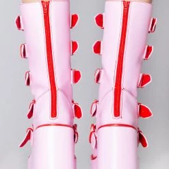 Y.R.U. Dune Strawberry Platform Boots In Pink Red