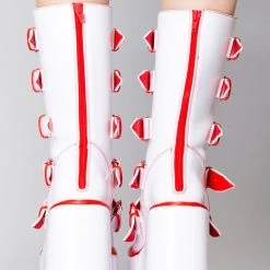 Y.R.U. Shoes Dune Strawberry Platform Boots In White/Red