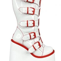 Y.R.U. Shoes Dune Strawberry Platform Boots In White/Red