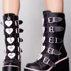 Y.R.U. New Dune Valentine Platform Boots In Black Pink
