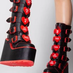 Y.R.U. New Dune Valentine Platform Boots In Black Red