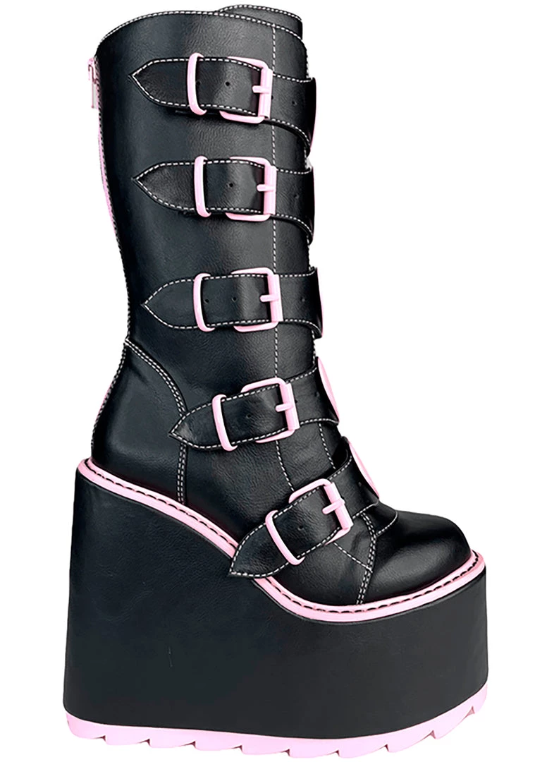 Y.R.U. New Dune Valentine Platform Boots In Black Pink 7 Y.R.U. New Dune Valentine Platform Boots In Black Pink