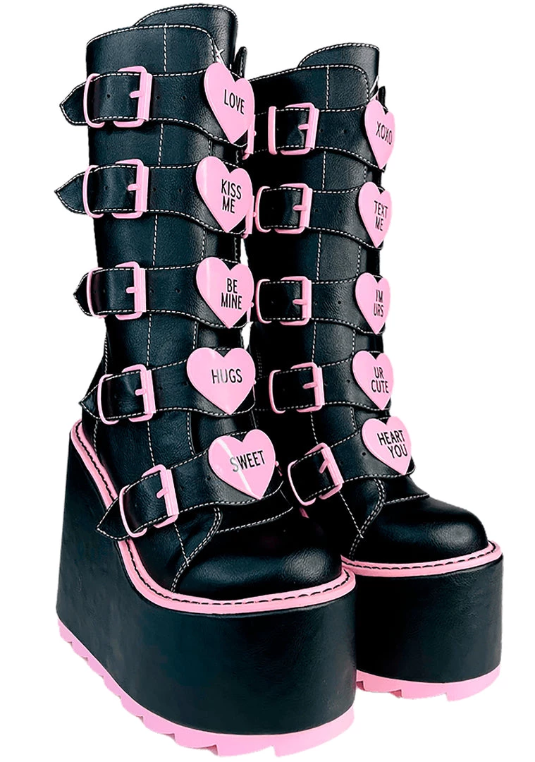 Y.R.U. New Dune Valentine Platform Boots In Black Pink 6 Y.R.U. New Dune Valentine Platform Boots In Black Pink