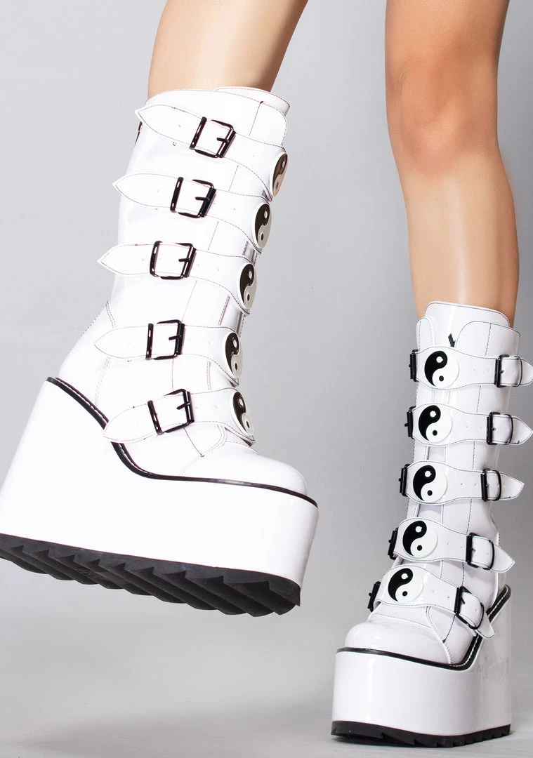 Y.R.U. Dune Yin Yang Platform Boots In White Tea Room Cinema 3 Y.R.U. Dune Yin Yang Platform Boots In White Tea Room Cinema
