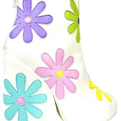 Y.R.U. New Jem Daisies Ankle Boots In Pastel White