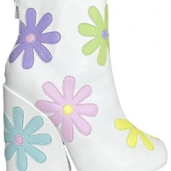 Y.R.U. New Jem Daisies Ankle Boots In Pastel White
