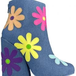 Y.R.U. New Jem Daisies Ankle Boots In Denim