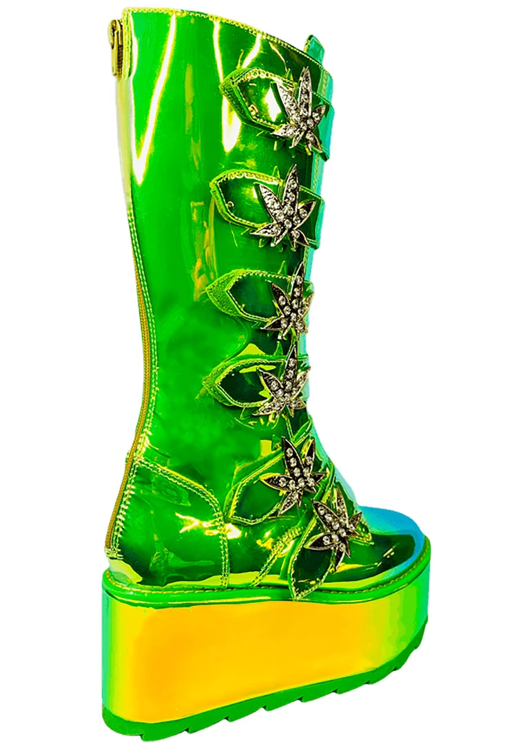 Y.R.U. Mad World Karma Hi Weed Platform Boots In Green Atlantis 8 Y.R.U. Mad World Karma Hi Weed Platform Boots In Green Atlantis
