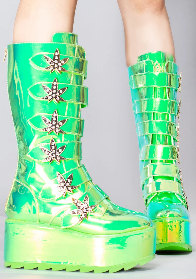 Y.R.U. Mad World Karma Hi Weed Platform Boots In Green Atlantis 3 Y.R.U. Mad World Karma Hi Weed Platform Boots In Green Atlantis