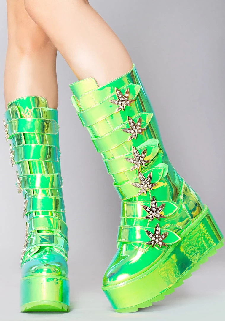 Y.R.U. Mad World Karma Hi Weed Platform Boots In Green Atlantis 4 Y.R.U. Mad World Karma Hi Weed Platform Boots In Green Atlantis