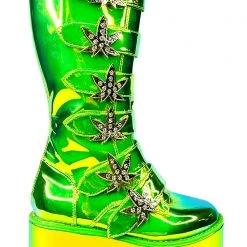 Y.R.U. Mad World Karma Hi Weed Platform Boots In Green Atlantis 11 Y.R.U. Mad World Karma Hi Weed Platform Boots In Green Atlantis