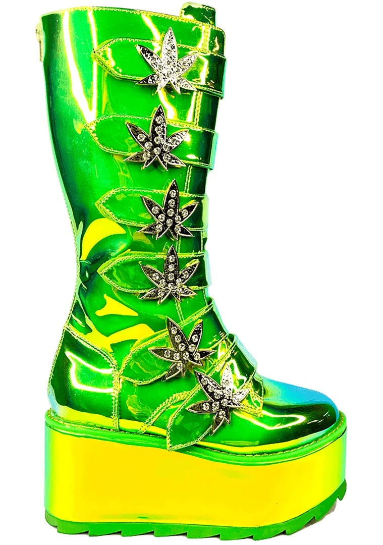 Y.R.U. Mad World Karma Hi Weed Platform Boots In Green Atlantis 6 Y.R.U. Mad World Karma Hi Weed Platform Boots In Green Atlantis