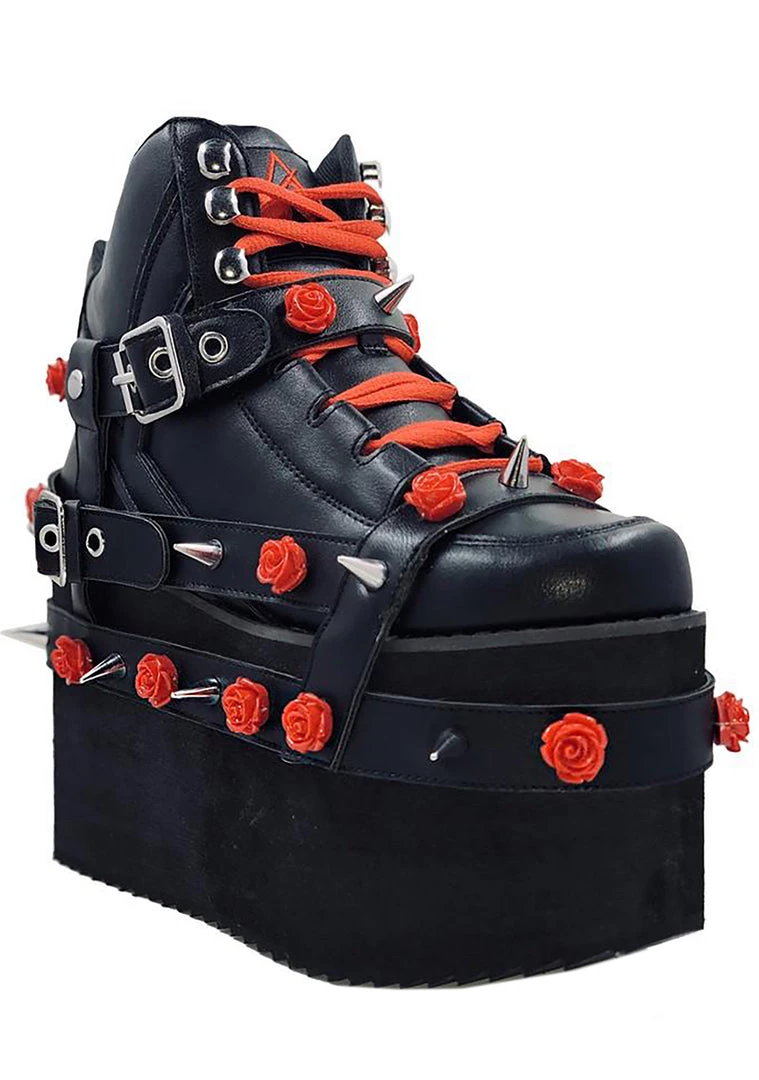 Y.R.U. Qozmo Bondage Rose Platform Sneakers In Black Red Wild Heart 6 Y.R.U. Qozmo Bondage Rose Platform Sneakers In Black Red Wild Heart