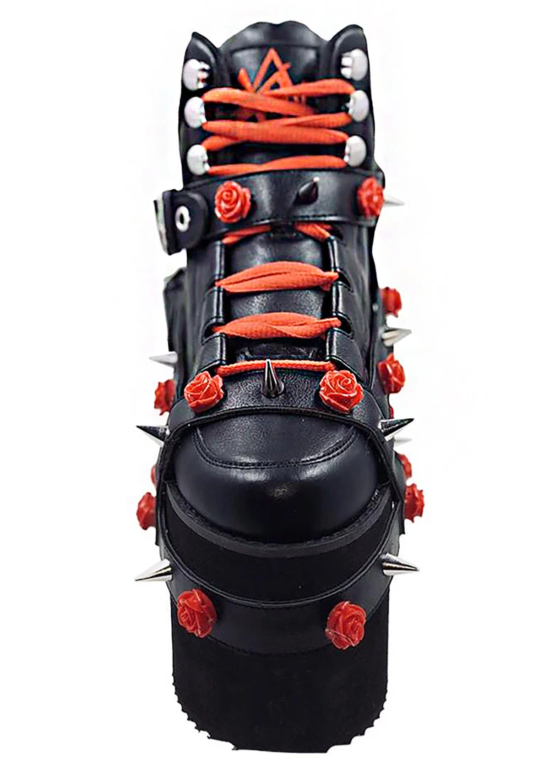 Y.R.U. Qozmo Bondage Rose Platform Sneakers In Black Red Wild Heart 8 Y.R.U. Qozmo Bondage Rose Platform Sneakers In Black Red Wild Heart