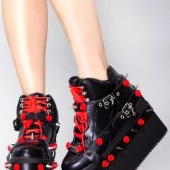 Y.R.U. Qozmo Bondage Rose Platform Sneakers In Black Red Wild Heart