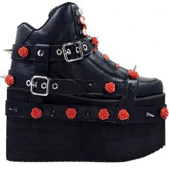 Y.R.U. Qozmo Bondage Rose Platform Sneakers In Black Red Wild Heart 12 Y.R.U. Qozmo Bondage Rose Platform Sneakers In Black Red Wild Heart