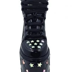 Y.R.U. Qozmo Moon & Star Platform Sneakers In Black Reflective