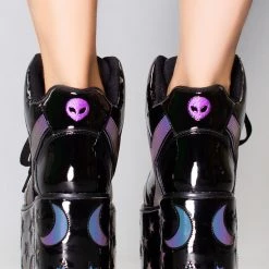 Y.R.U. Qozmo Moon & Star Platform Sneakers In Black Reflective