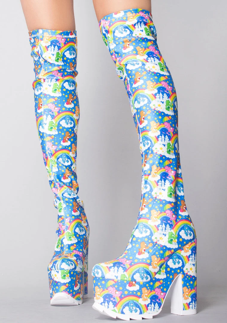 Y.R.U. X Care Bears Labyrinth Platform Thigh High Boots In Blue Sky 3 Y.R.U. X Care Bears Labyrinth Platform Thigh High Boots In Blue Sky