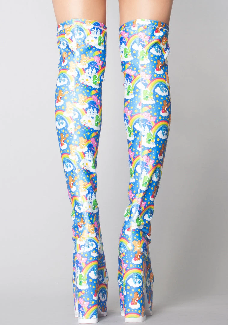 Y.R.U. X Care Bears Labyrinth Platform Thigh High Boots In Blue Sky 4 Y.R.U. X Care Bears Labyrinth Platform Thigh High Boots In Blue Sky