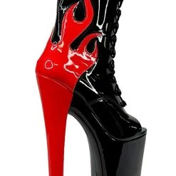 XTRA World Tour X Hustler Ruby Flame Platform Boots In Black Red