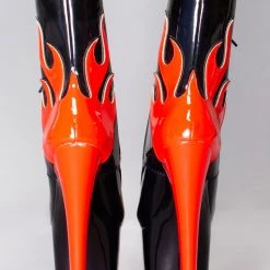 XTRA World Tour X Hustler Ruby Flame Platform Boots In Black Red