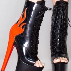 XTRA World Tour X Hustler Ruby Flame Platform Boots In Black Red