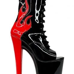 XTRA World Tour X Hustler Ruby Flame Platform Boots In Black Red