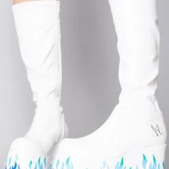 Y.R.U. Mad World Zen Flame Platform Boots In White