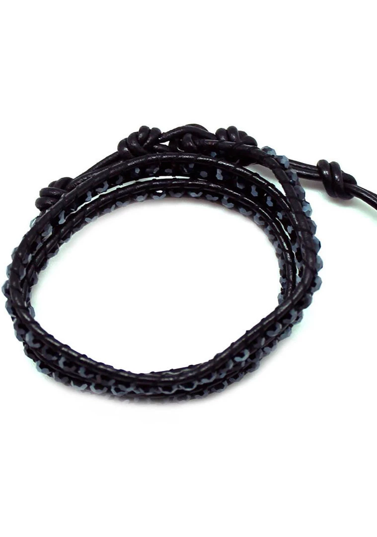 LA Style Rush Single Multi Beaded Wrap Bracelet In Black 4 LA Style Rush Single Multi Beaded Wrap Bracelet In Black