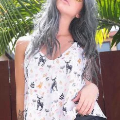 LA Style Rush Deer And Wolf Strappy Cami Top Women's Festival