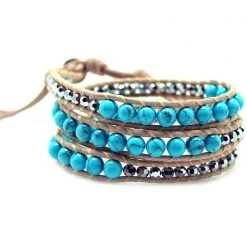 LA Style Rush Single Multi Beaded Wrap Bracelet In Turquoise