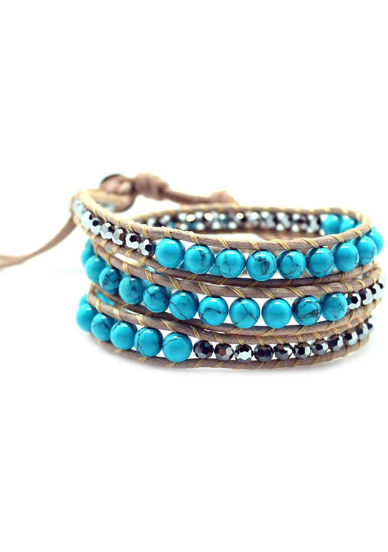 LA Style Rush Single Multi Beaded Wrap Bracelet In Turquoise 3 LA Style Rush Single Multi Beaded Wrap Bracelet In Turquoise