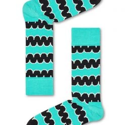 Happy Socks Squiggly Party Socks In Aqua/Black