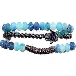 LA Style Rush Divine Hamsa Bracelet Set In Blue Accessories