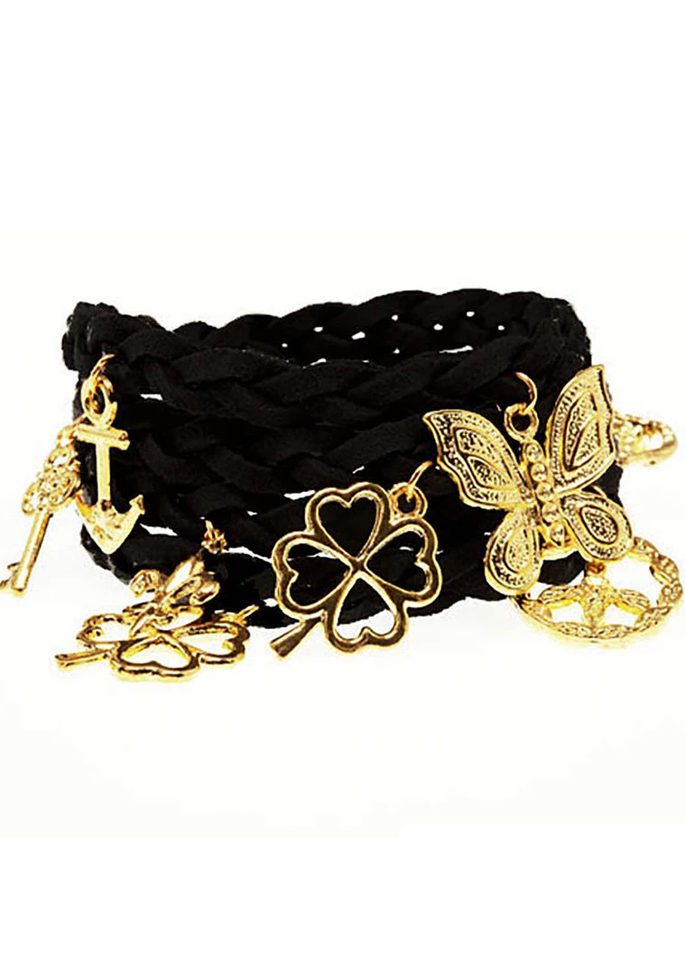 Accessories Timi Suede Wrap Charm Bracelet In Black/Gold 3 Accessories Timi Suede Wrap Charm Bracelet In Black/Gold