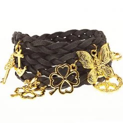 Accessories Timi Suede Wrap Charm Bracelet In Dark Grey/Gold